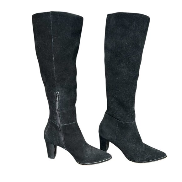 EN THREAD Women's Over Knee High Tall Zip Black Suede Leather Boots US 7 - Picture 6 of 6